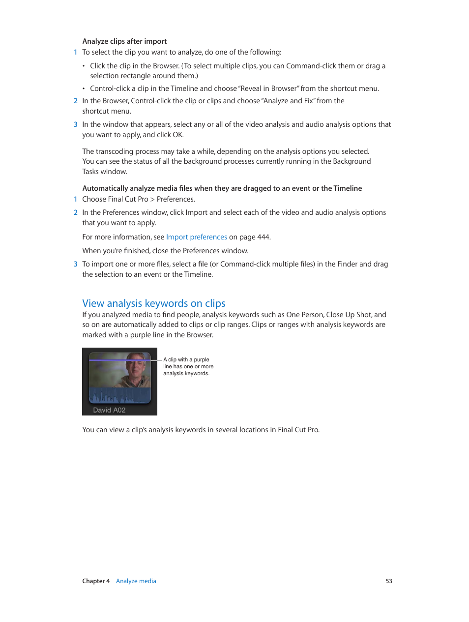 View analysis keywords on clips, 53 view analysis keywords on clips | Apple Final Cut Pro X (10.1.2) User Manual | Page 53 / 495