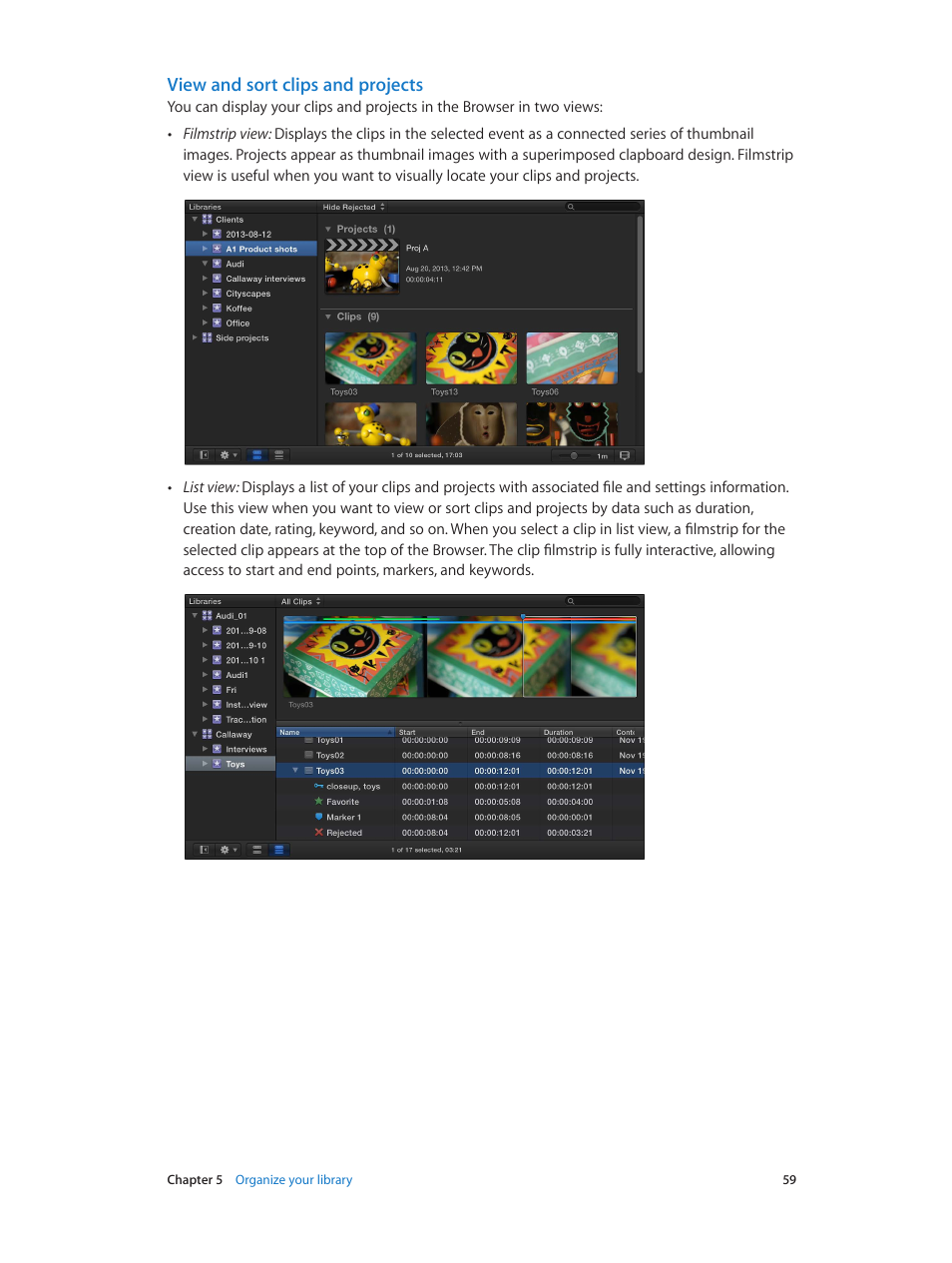 View and sort clips and projects | Apple Final Cut Pro X (10.1.2) User Manual | Page 59 / 495