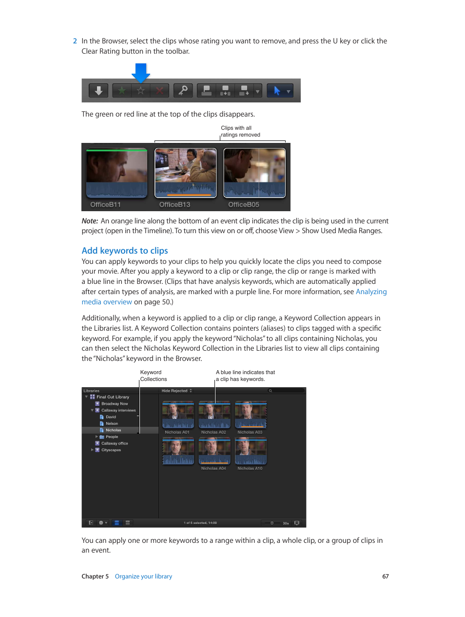 Add keywords to clips | Apple Final Cut Pro X (10.1.2) User Manual | Page 67 / 495