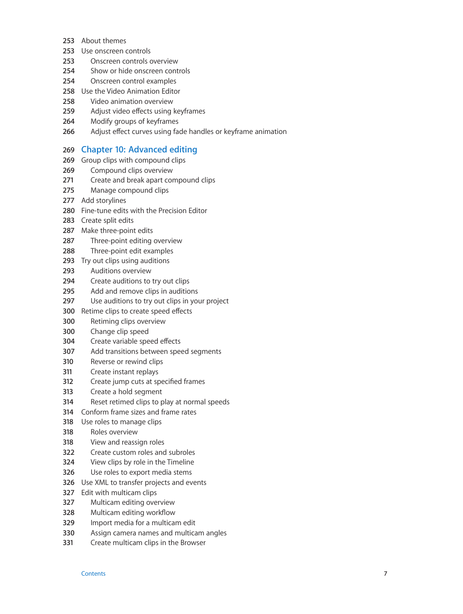 Chapter 10: advanced editing | Apple Final Cut Pro X (10.1.2) User Manual | Page 7 / 495