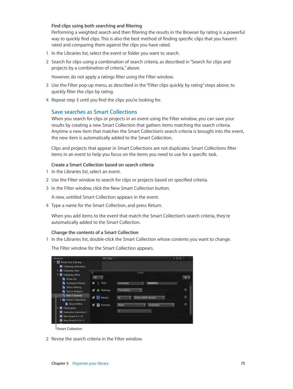 Save searches as smart collections | Apple Final Cut Pro X (10.1.2) User Manual | Page 75 / 495