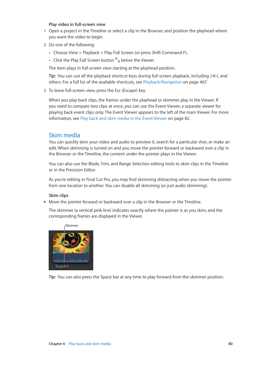 Skim media, 80 skim media | Apple Final Cut Pro X (10.1.2) User Manual | Page 80 / 495