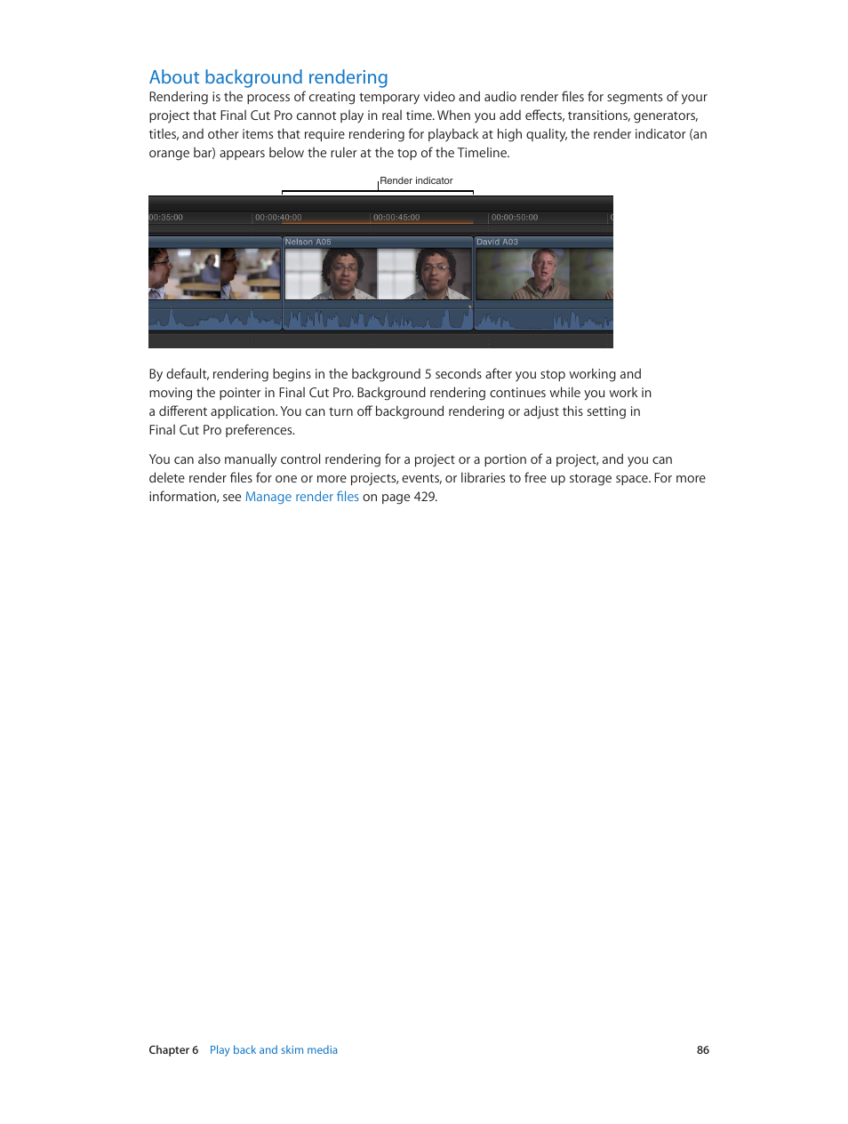 About background rendering, 86 about background rendering | Apple Final Cut Pro X (10.1.2) User Manual | Page 86 / 495