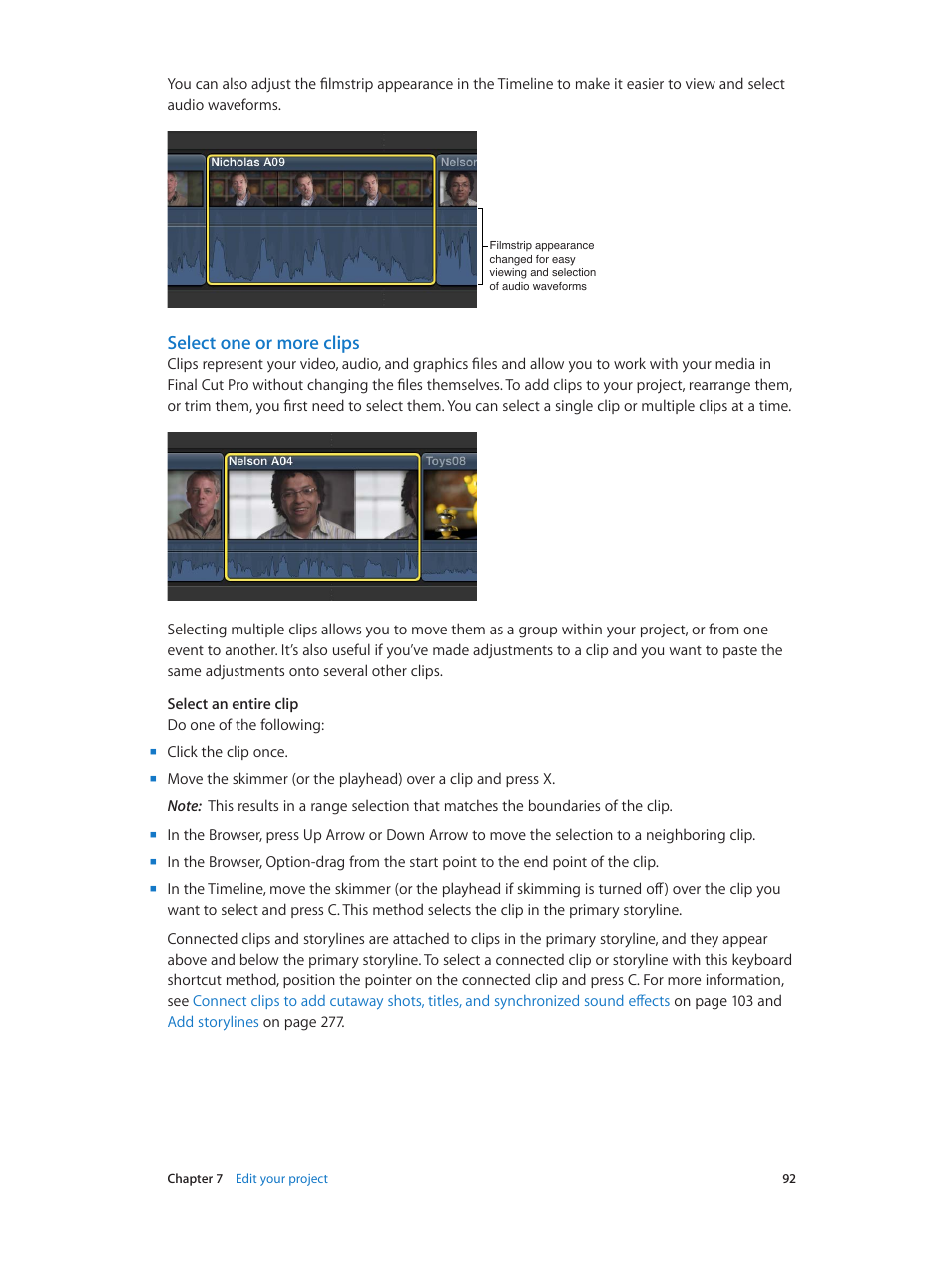 Select one or more clips | Apple Final Cut Pro X (10.1.2) User Manual | Page 92 / 495