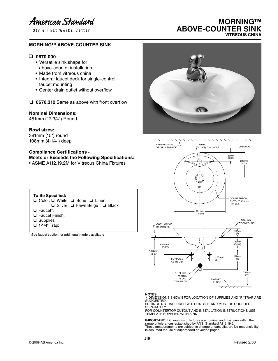 American Standard 0670.000 User Manual | 1 page