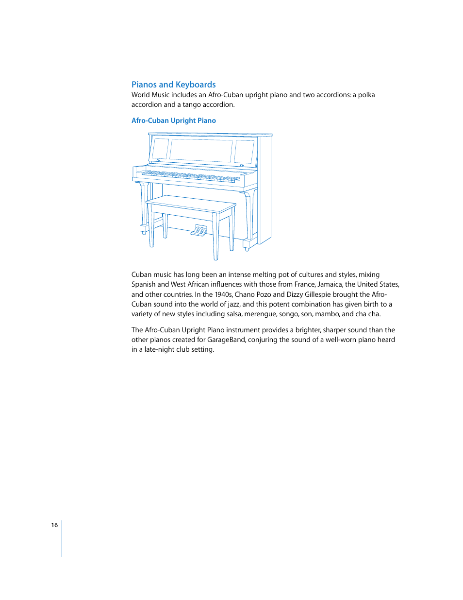 Pianos and keyboards | Apple Using the GarageBand Jam Pack: World Music Instruments User Manual | Page 16 / 47