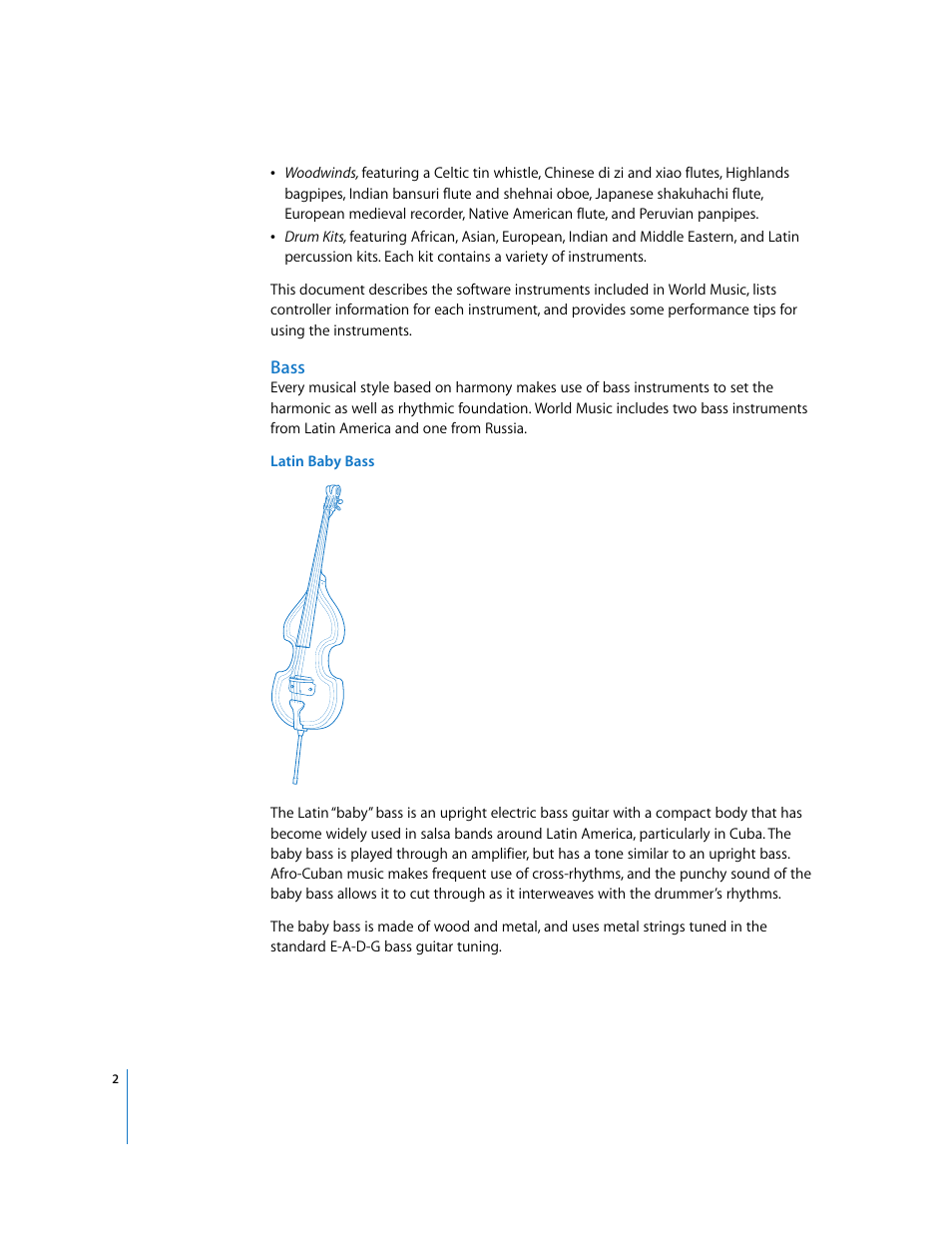 Bass | Apple Using the GarageBand Jam Pack: World Music Instruments User Manual | Page 2 / 47