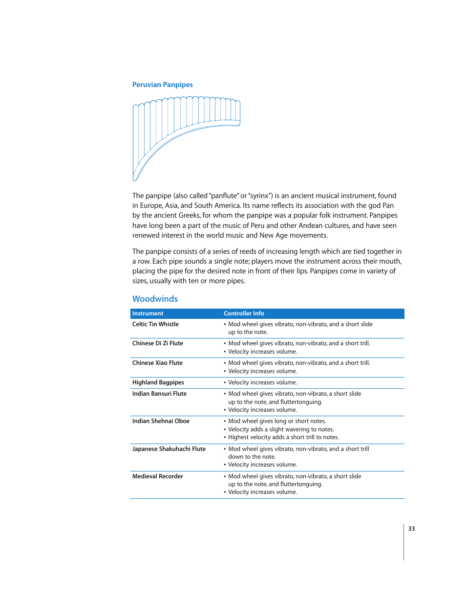 Woodwinds | Apple Using the GarageBand Jam Pack: World Music Instruments User Manual | Page 33 / 47