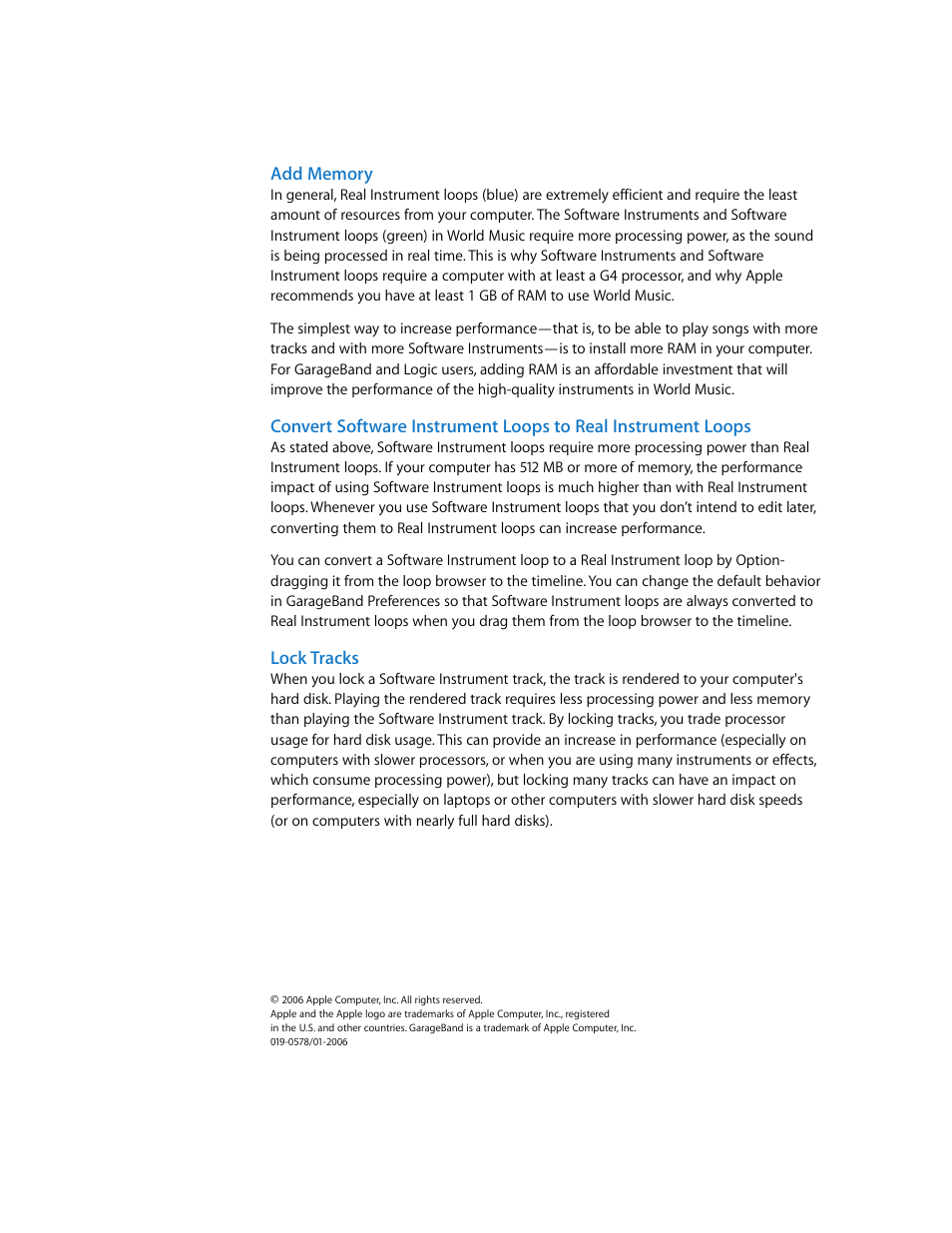 Add memory, Lock tracks | Apple Using the GarageBand Jam Pack: World Music Instruments User Manual | Page 47 / 47