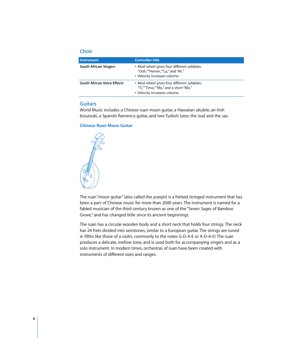 Guitars, Choir guitars | Apple Using the GarageBand Jam Pack: World Music Instruments User Manual | Page 6 / 47