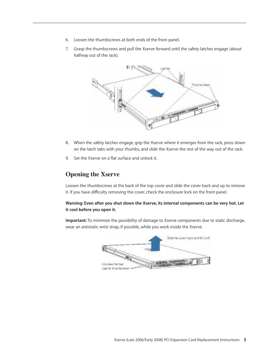 Opening the xserve | Apple Xserve (Early 2008) DIY Procedure for Expansion Card User Manual | Page 3 / 6