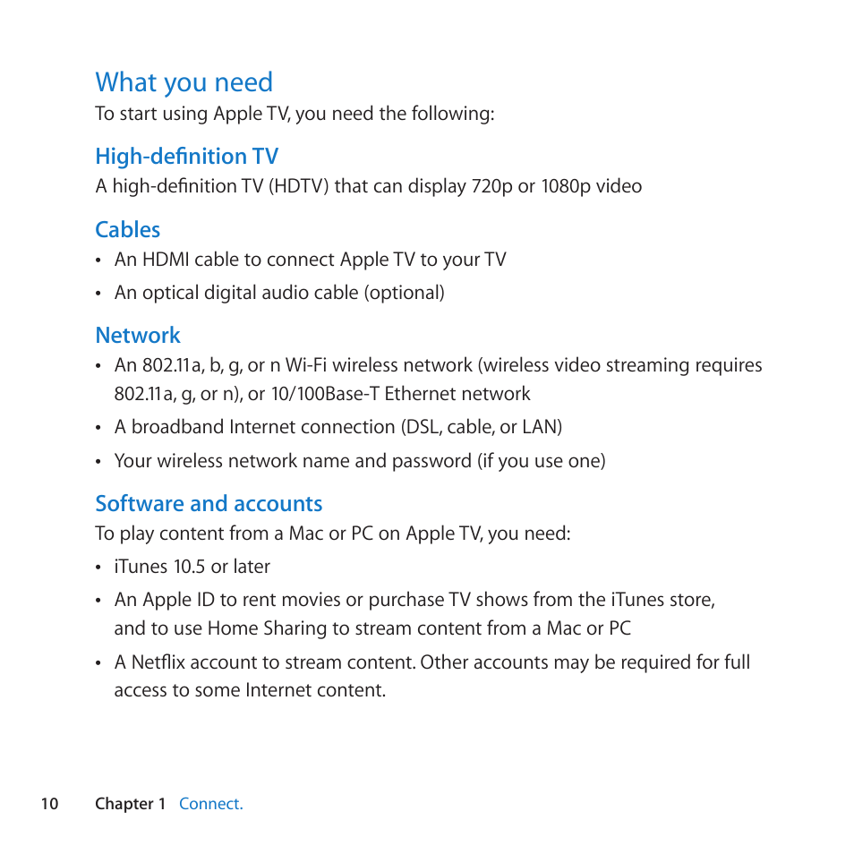 What you need, 10 what you need | Apple TV (3rd generation) User Manual | Page 10 / 36