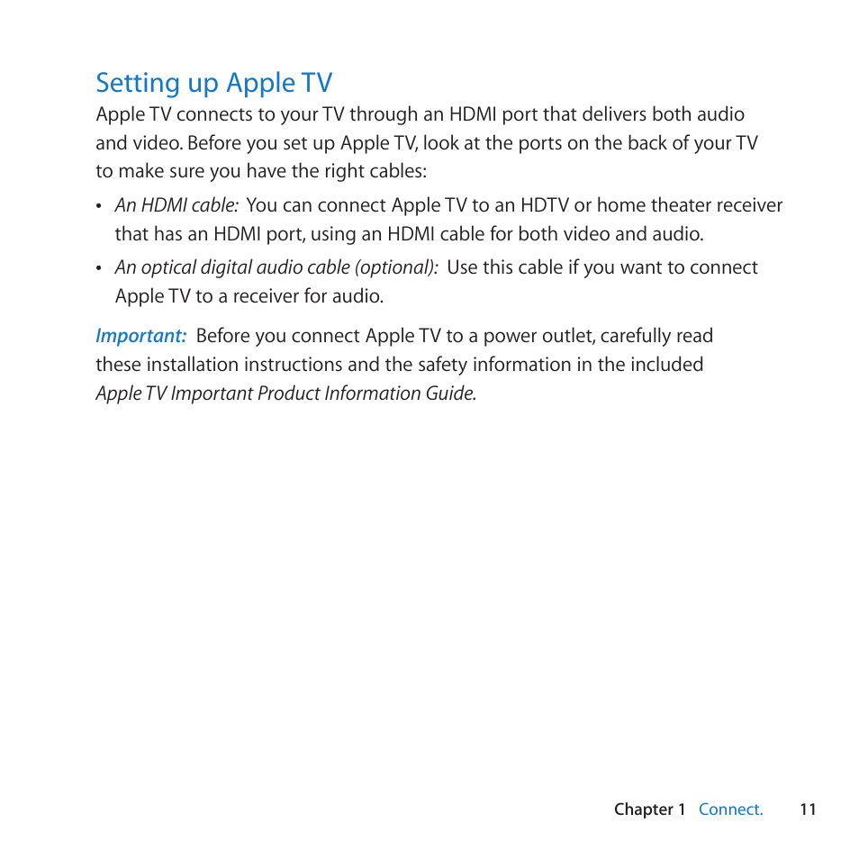 Setting up apple tv, 11 setting up apple tv | Apple TV (3rd generation) User Manual | Page 11 / 36