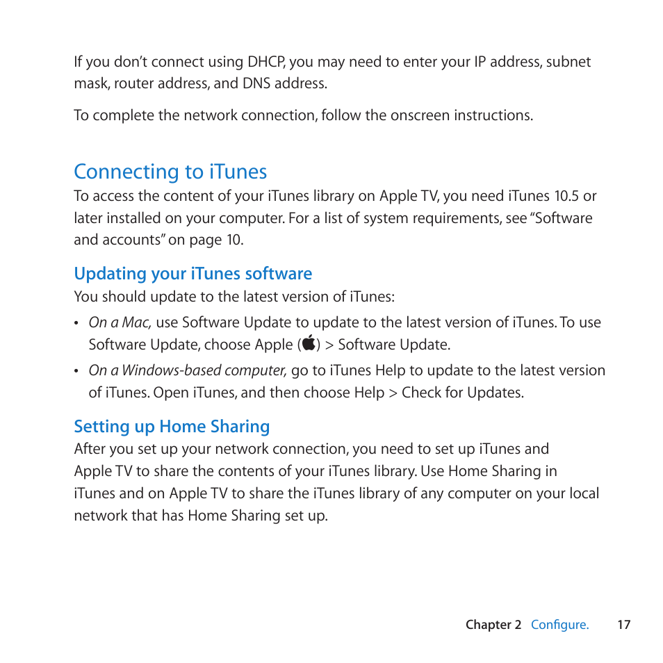 Connecting to itunes, 17 connecting to itunes | Apple TV (3rd generation) User Manual | Page 17 / 36