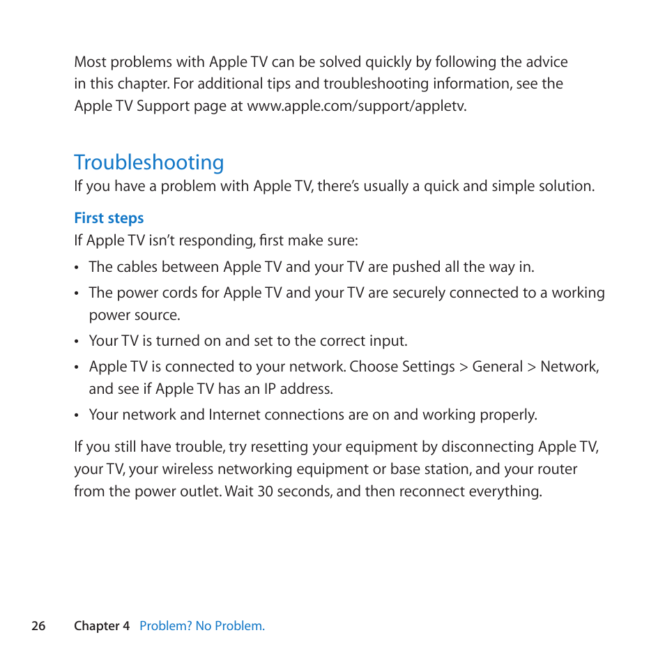 Troubleshooting, 26 troubleshooting | Apple TV (3rd generation) User Manual | Page 26 / 36