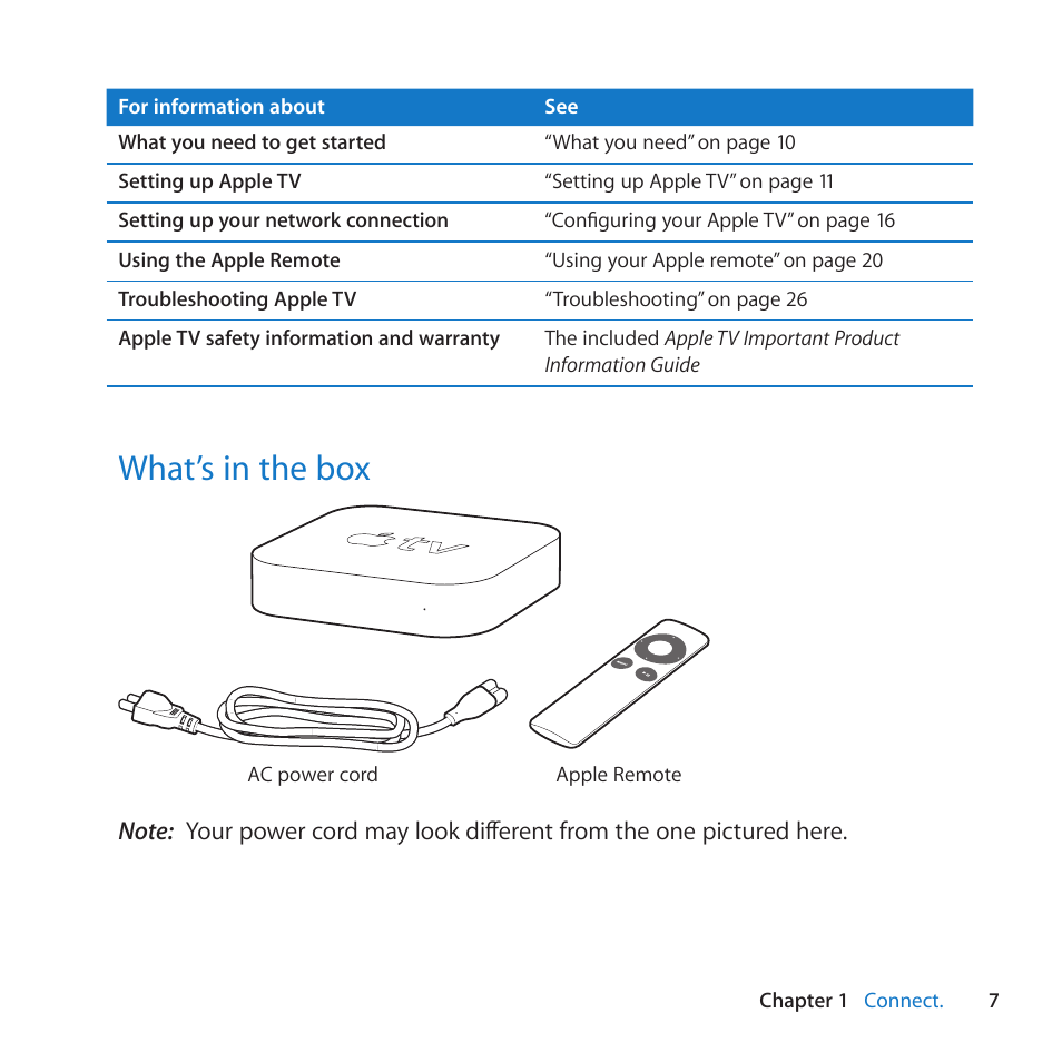 What’s in the box, 7 what’s in the box | Apple TV (3rd generation) User Manual | Page 7 / 36