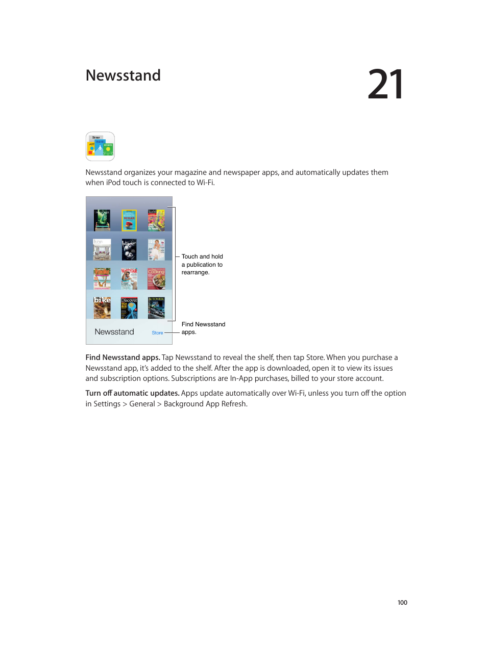 Chapter 21: newsstand, Newsstand | Apple iPod touch iOS 8.1 User Manual | Page 100 / 160