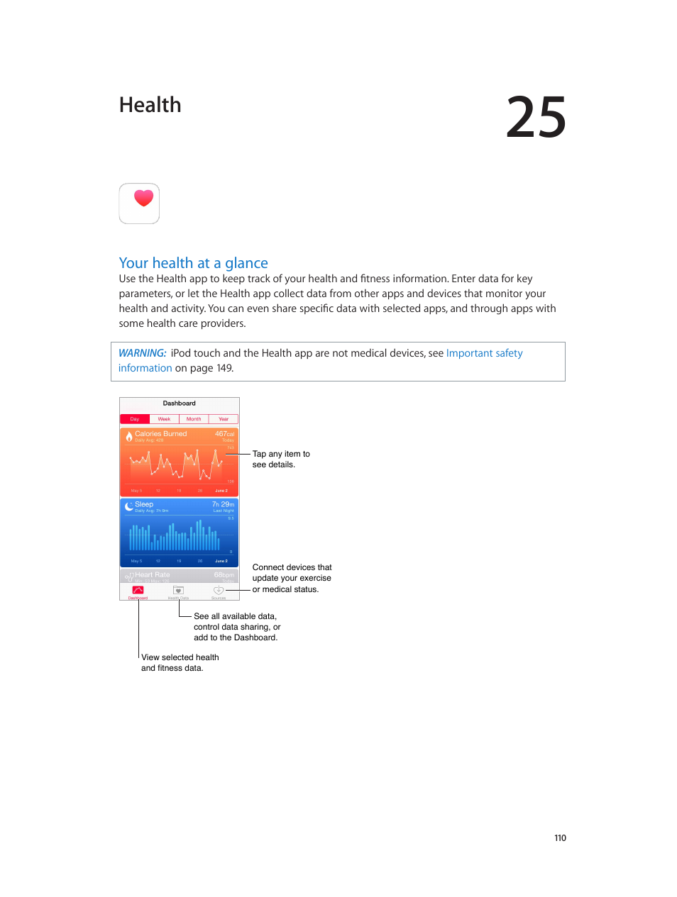 Chapter 25: health, Your health at a glance, 110 your health at a glance | Health | Apple iPod touch iOS 8.1 User Manual | Page 110 / 160