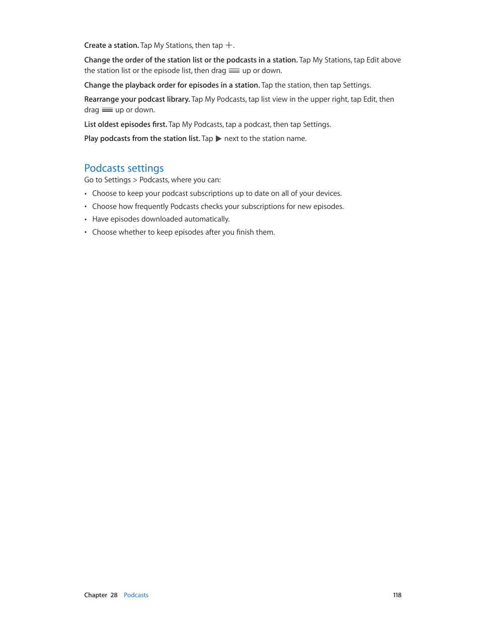 Podcasts settings, 118 podcasts settings | Apple iPod touch iOS 8.1 User Manual | Page 118 / 160