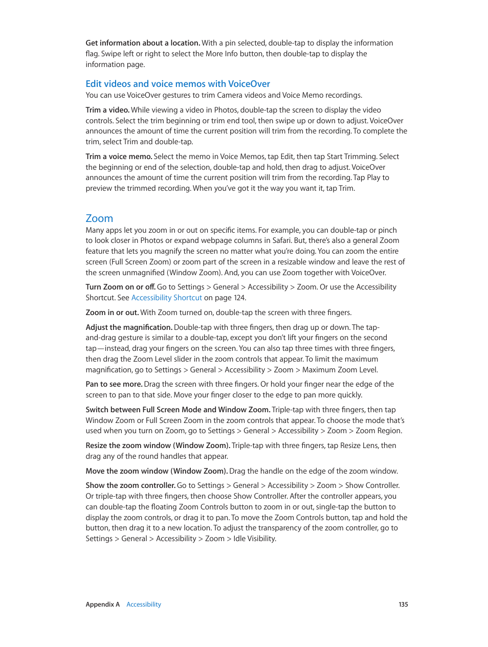 Zoom, 135 zoom | Apple iPod touch iOS 8.1 User Manual | Page 135 / 160