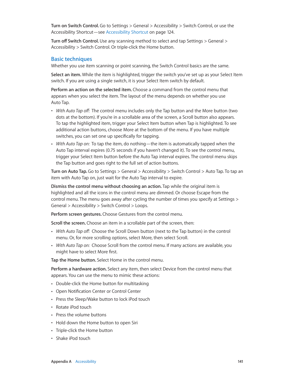 Basic techniques | Apple iPod touch iOS 8.1 User Manual | Page 141 / 160