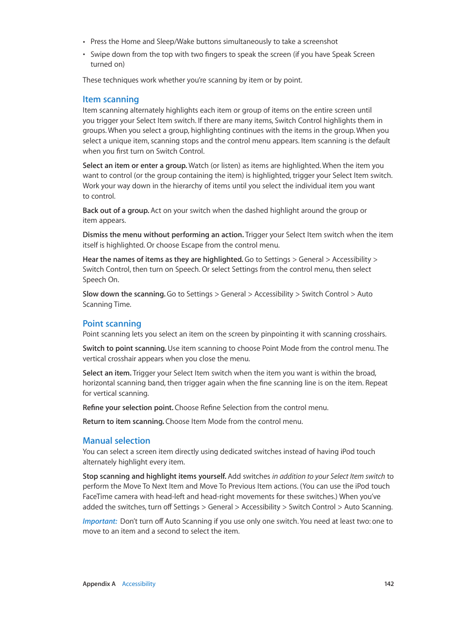 Item scanning, Point scanning, Manual selection | Apple iPod touch iOS 8.1 User Manual | Page 142 / 160