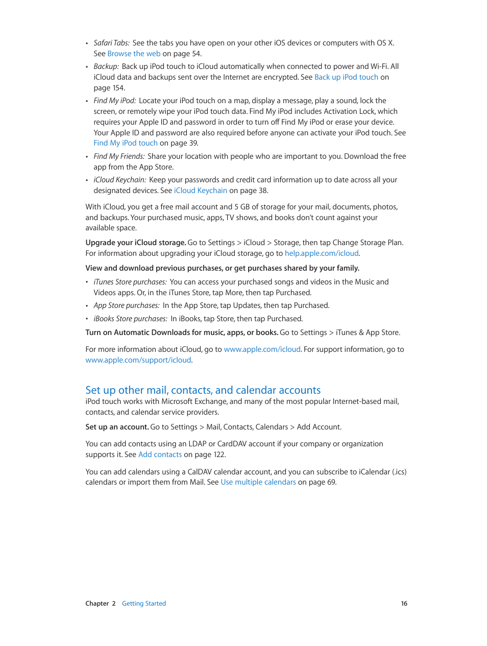 Set up other mail, contacts, and calendar accounts | Apple iPod touch iOS 8.1 User Manual | Page 16 / 160