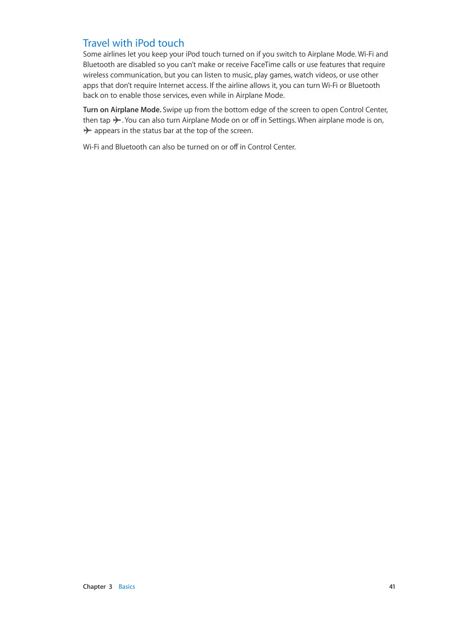 Travel with ipod touch, 41 travel with ipod touch, Travel | With ipod touch | Apple iPod touch iOS 8.1 User Manual | Page 41 / 160