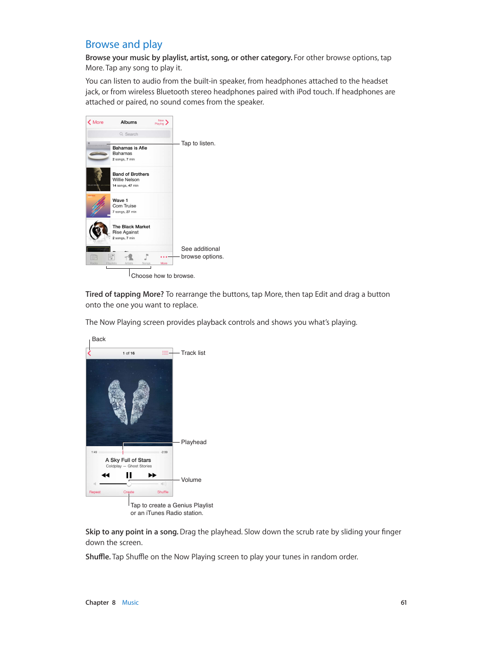 Browse and play, 61 browse and play | Apple iPod touch iOS 8.1 User Manual | Page 61 / 160
