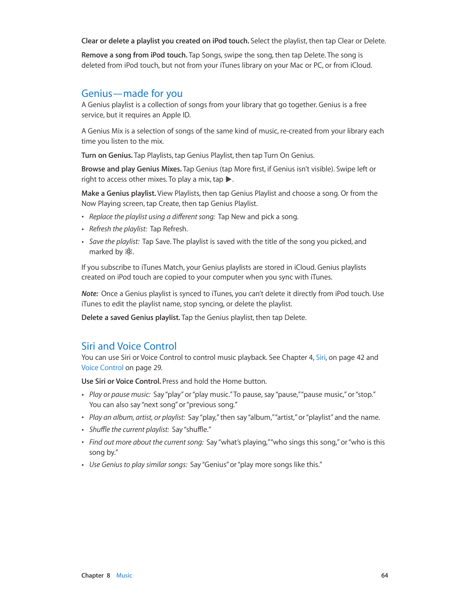 Genius—made for you, Siri and voice control, 64 genius—made for you 64 siri and voice control | Apple iPod touch iOS 8.1 User Manual | Page 64 / 160