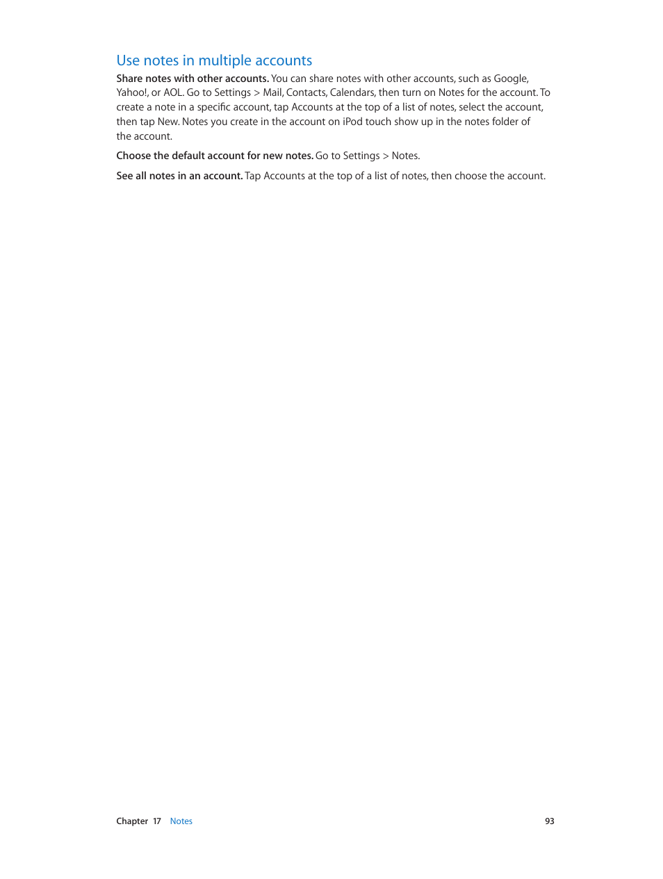 Use notes in multiple accounts, 93 use notes in multiple accounts | Apple iPod touch iOS 8.1 User Manual | Page 93 / 160