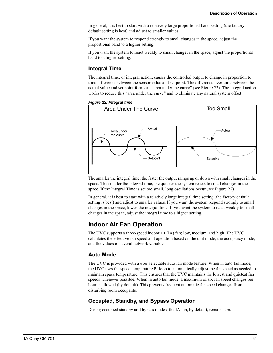 Integral time, Indoor air fan operation, Auto mode | Occupied, standby, and bypass operation, Auto mode occupied, standby, and bypass operation | American Standard UV05 User Manual | Page 31 / 50