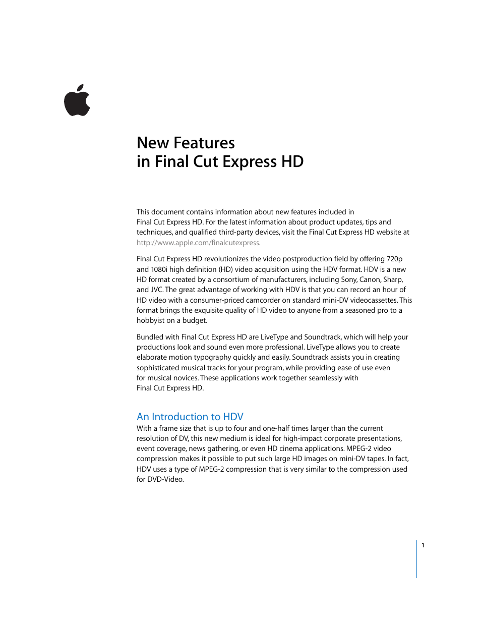 Apple Final Cut Express HD: New Features User Manual | 16 pages