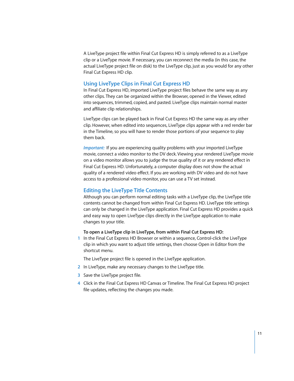 Using livetype clips in final cut express hd, Editing the livetype title contents | Apple Final Cut Express HD: New Features User Manual | Page 11 / 16