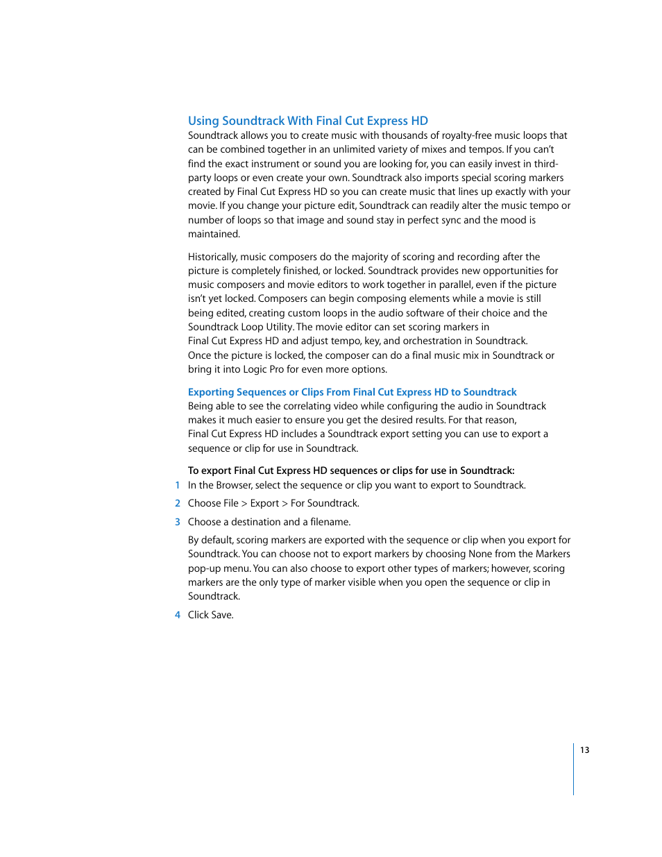 Using soundtrack with final cut express hd | Apple Final Cut Express HD: New Features User Manual | Page 13 / 16