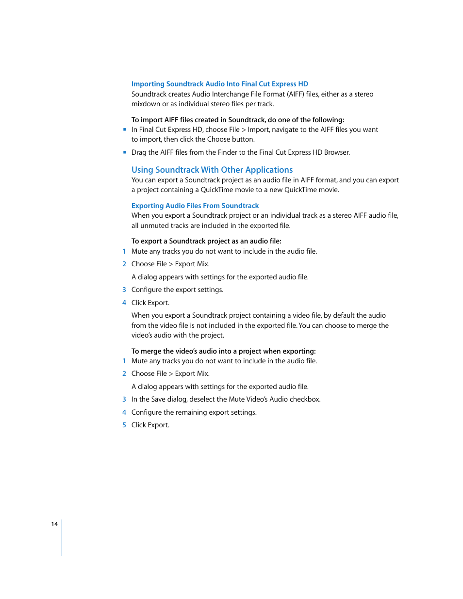 Using soundtrack with other applications | Apple Final Cut Express HD: New Features User Manual | Page 14 / 16