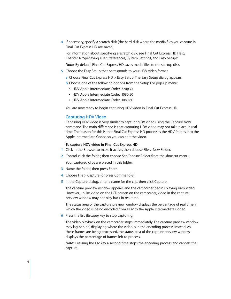 Capturing hdv video | Apple Final Cut Express HD: New Features User Manual | Page 4 / 16