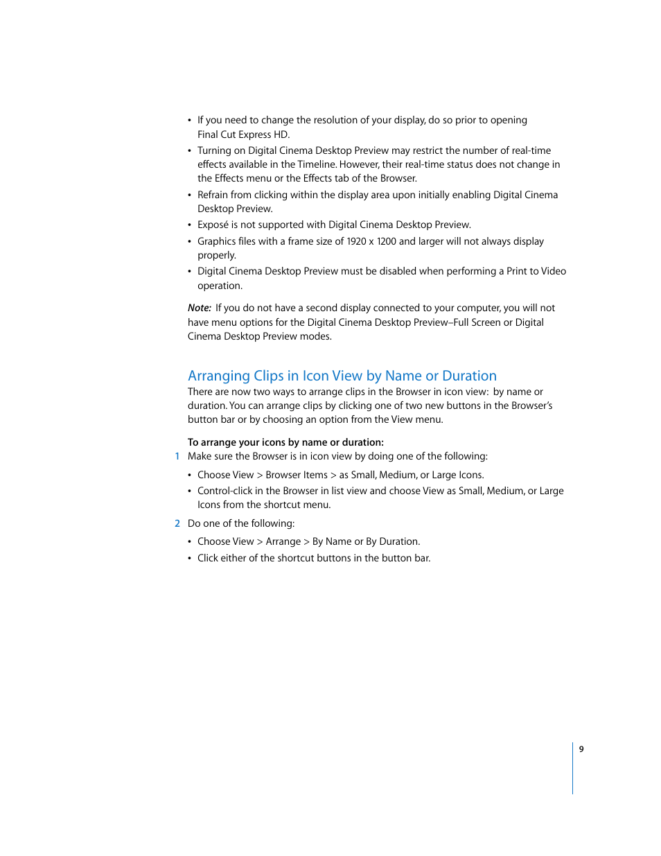Arranging clips in icon view by name or duration | Apple Final Cut Express HD: New Features User Manual | Page 9 / 16