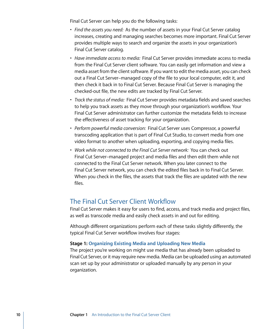 The final cut server client workflow | Apple Final Cut Server 1.5 User Manual | Page 10 / 148