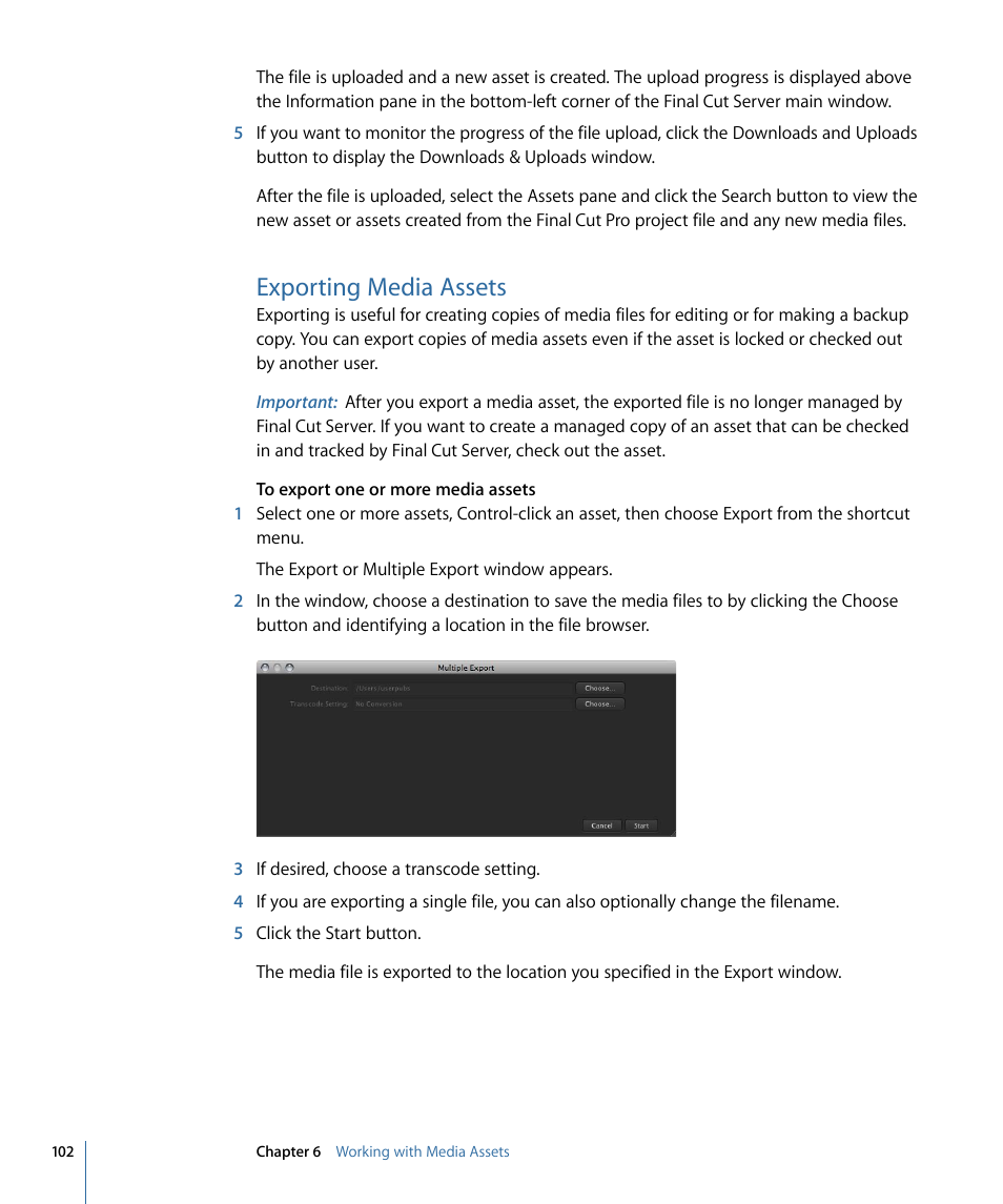 Exporting media assets | Apple Final Cut Server 1.5 User Manual | Page 102 / 148