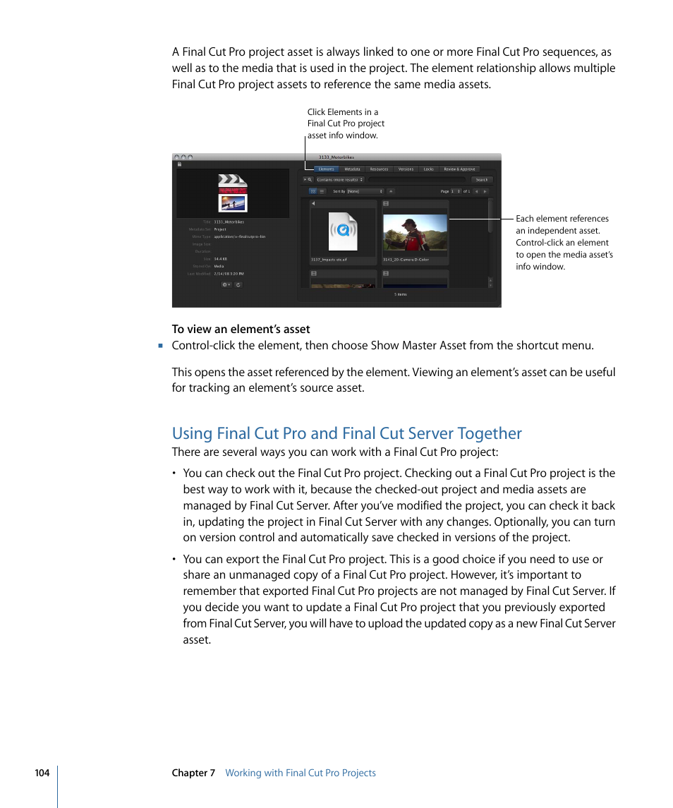 Using final cut pro and final cut server together | Apple Final Cut Server 1.5 User Manual | Page 104 / 148