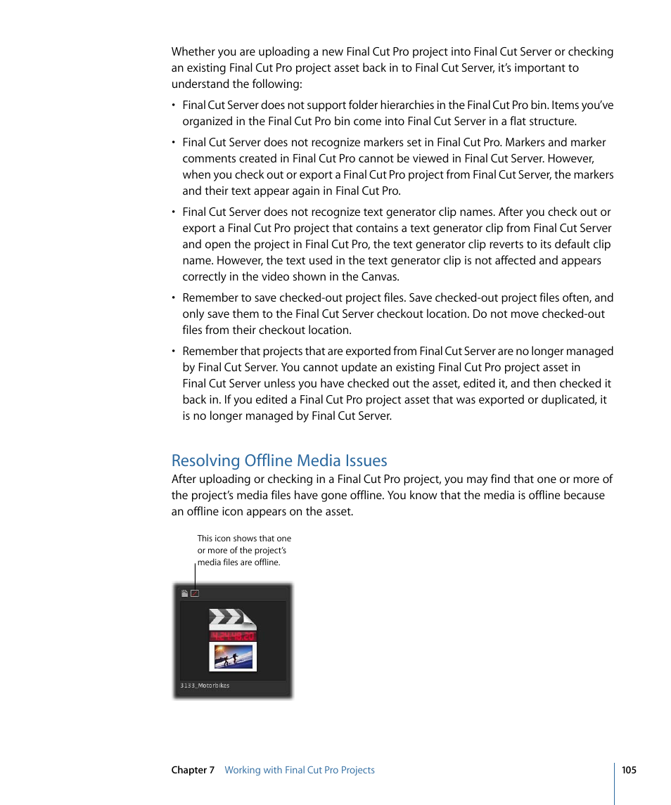 Resolving offline media issues | Apple Final Cut Server 1.5 User Manual | Page 105 / 148