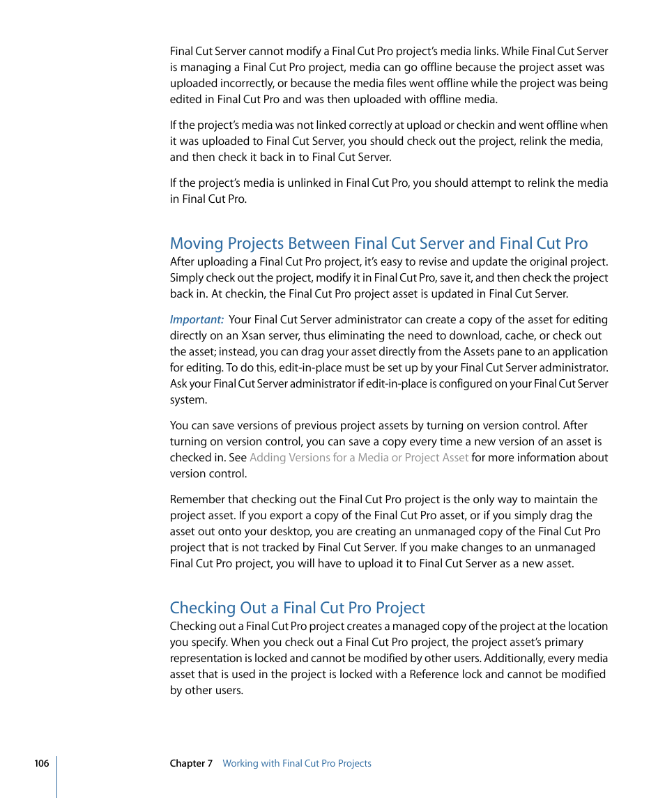 Checking out a final cut pro project | Apple Final Cut Server 1.5 User Manual | Page 106 / 148