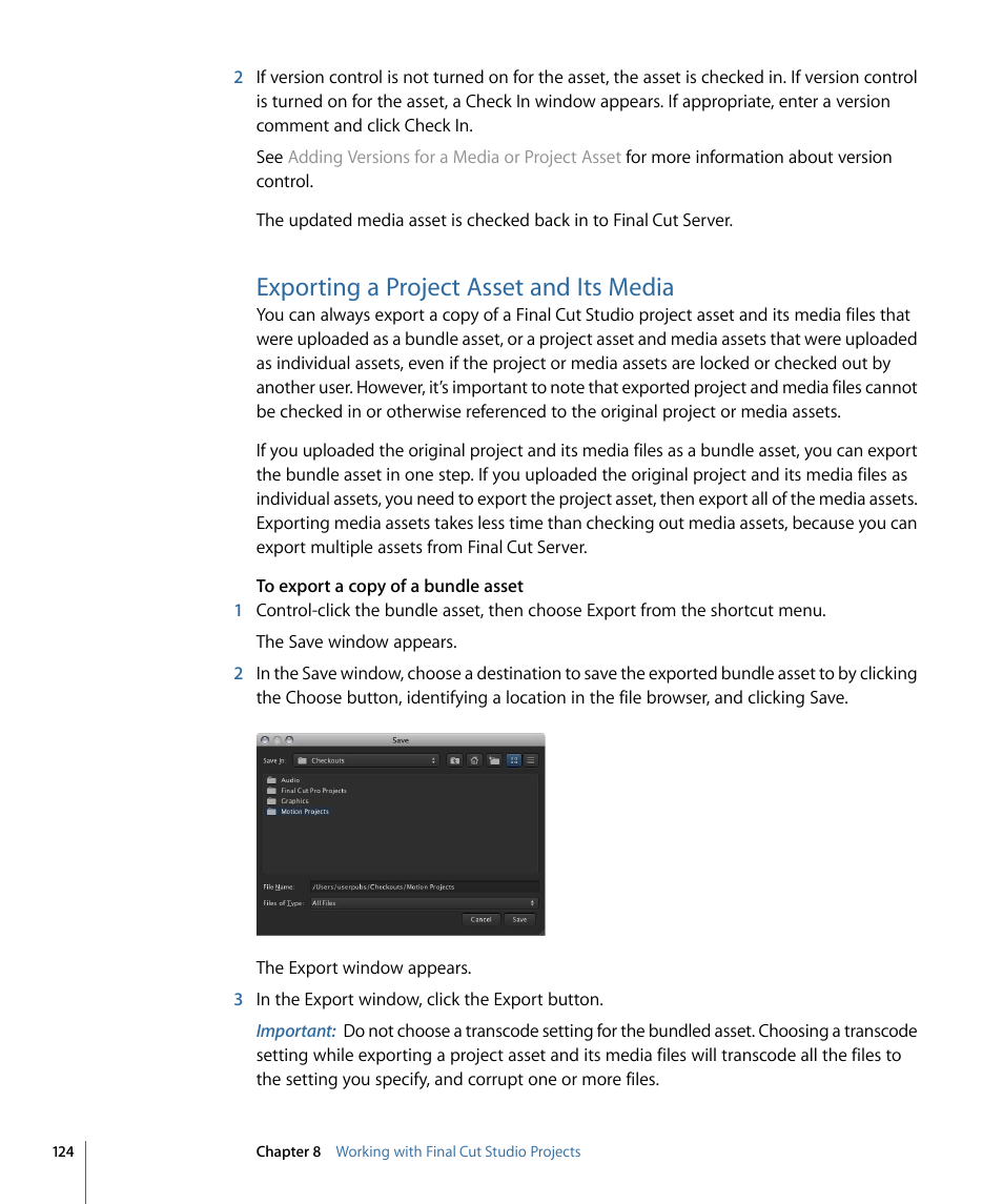 Exporting a project asset and its media | Apple Final Cut Server 1.5 User Manual | Page 124 / 148