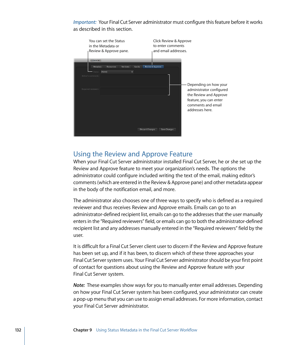 Using the review and approve feature | Apple Final Cut Server 1.5 User Manual | Page 132 / 148