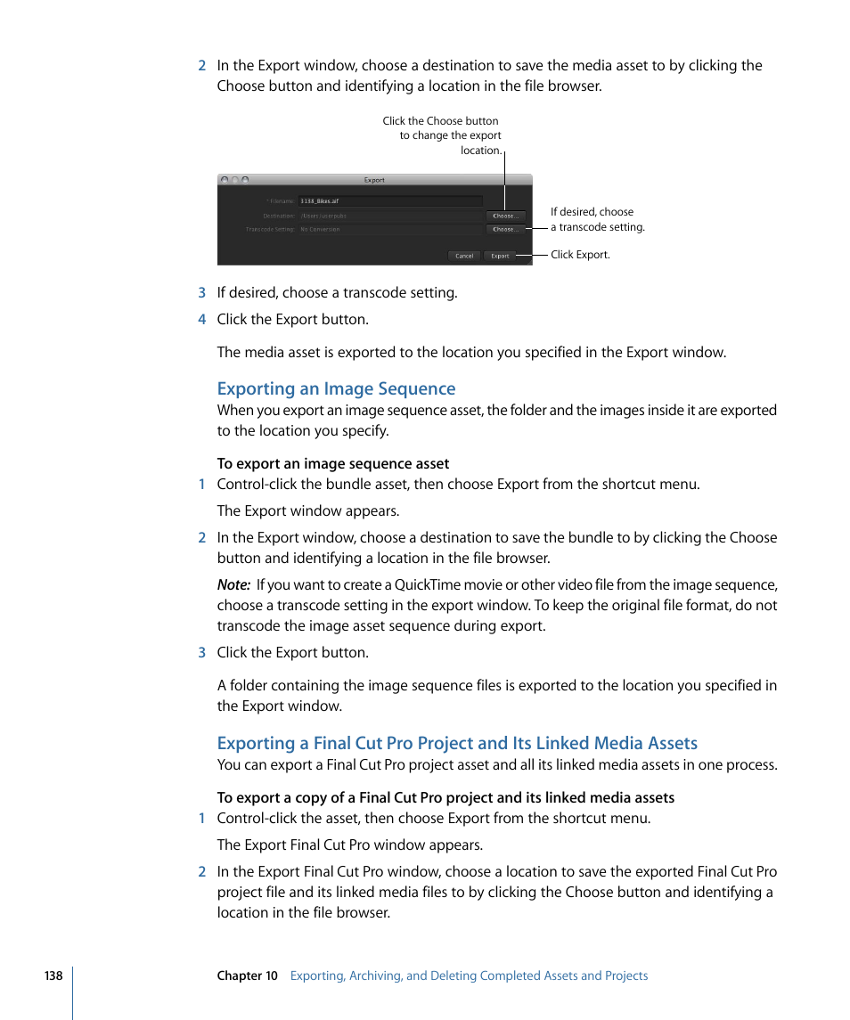 Exporting an image sequence | Apple Final Cut Server 1.5 User Manual | Page 138 / 148