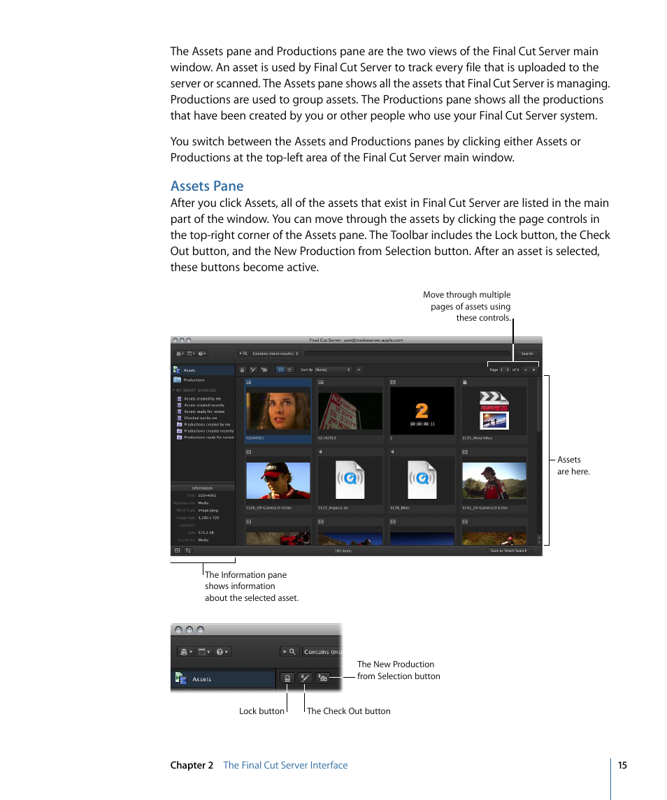 Assets pane | Apple Final Cut Server 1.5 User Manual | Page 15 / 148