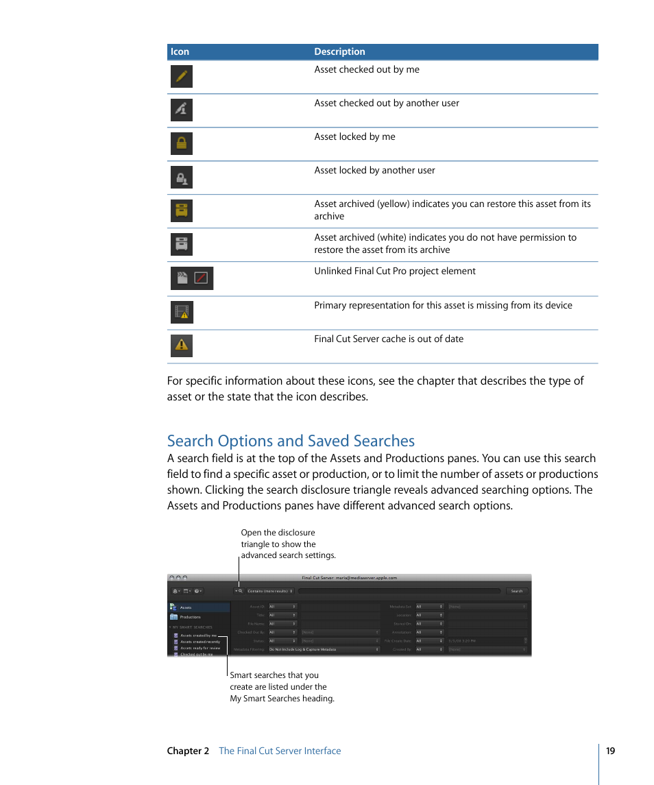 Search options and saved searches | Apple Final Cut Server 1.5 User Manual | Page 19 / 148