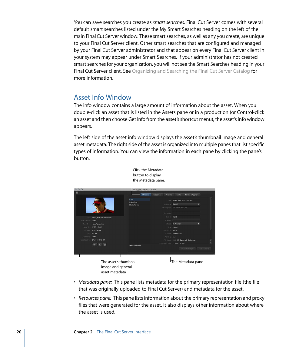 Asset info window | Apple Final Cut Server 1.5 User Manual | Page 20 / 148
