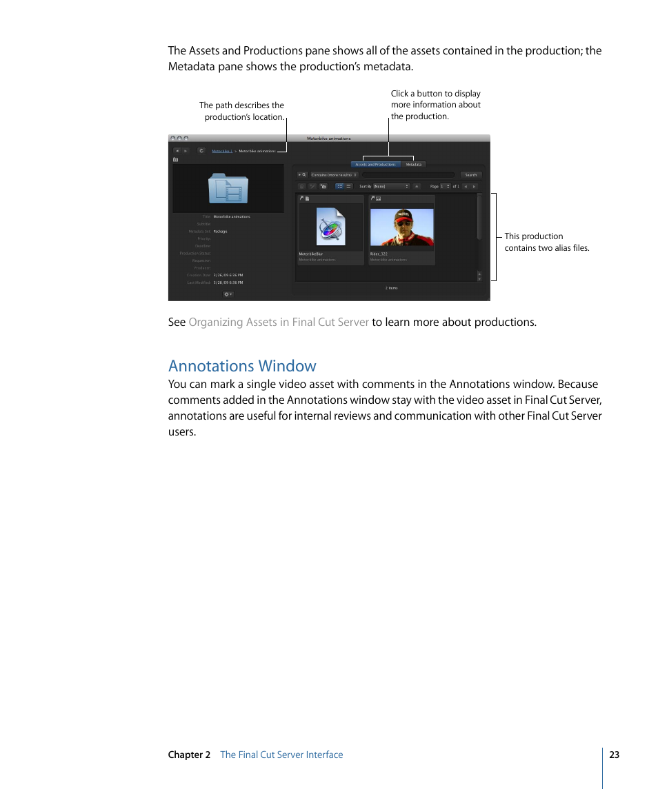 Annotations window | Apple Final Cut Server 1.5 User Manual | Page 23 / 148